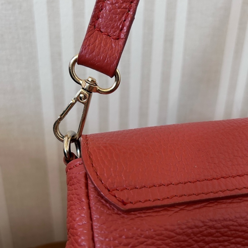 Divina Firenze Italy 100% Pebbled Lea Crossbody Bag Coral Orange Italian Flap - Picture 9 of 10